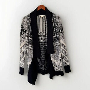 Staring at Stars Cardigan Womens Small Black Ivory Aztec Southwestern Open Front